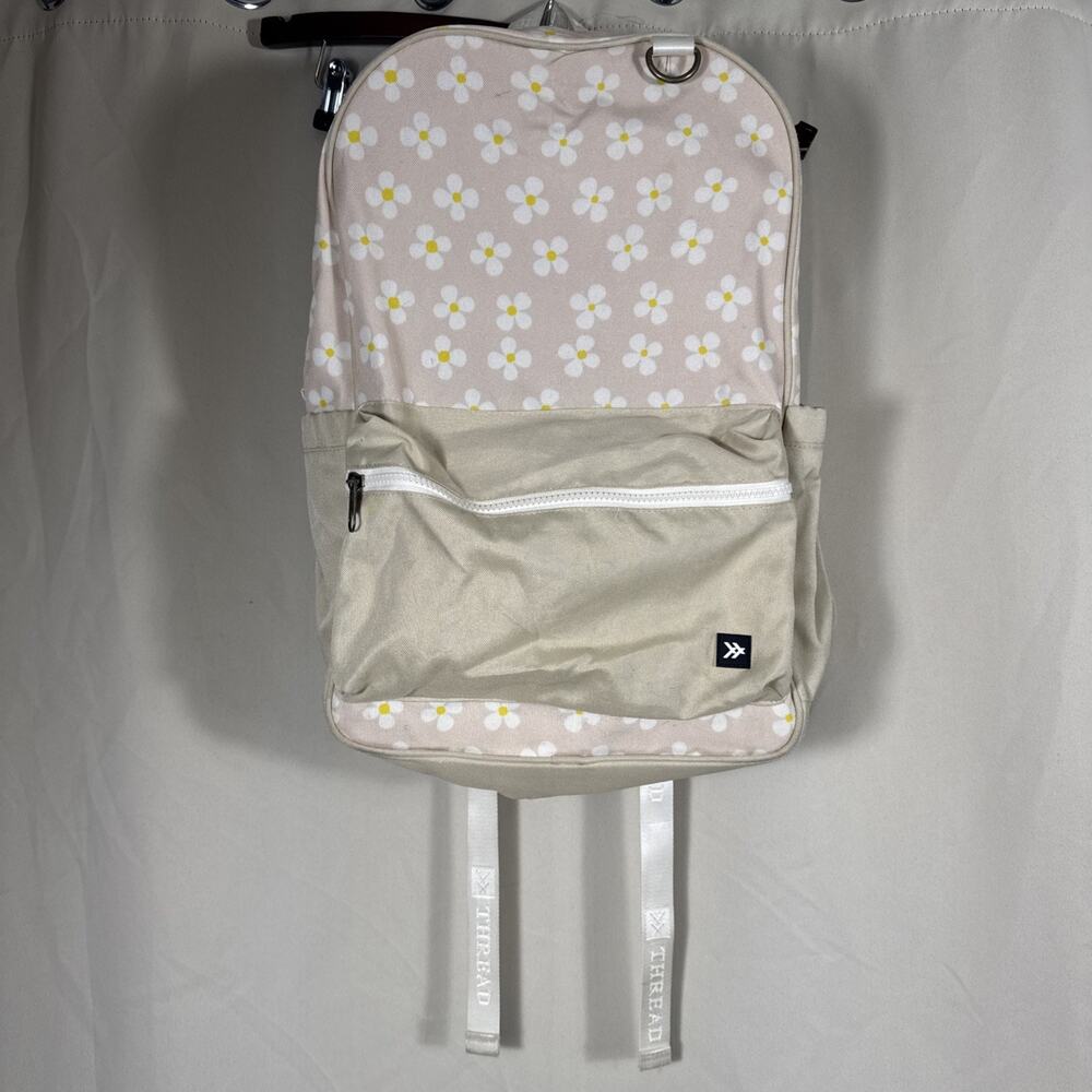 Thread Backpack Beige Daisy Floral School Travel Laptop Bag Cottagecore Boho